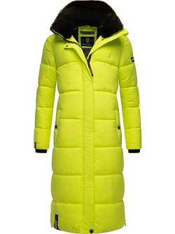 MARIKOO Damen Wintermantel Warmer Steppmantel lang mit Abnehmbarer Kapuze Reliziaa Neon Green Gr. XS von MARIKOO