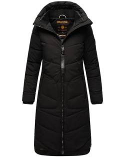 MARIKOO Damen Wintermantel gesteppt warm gefütterter Steppmantel lang mit Kapuze Benikoo Black Gr. XL von MARIKOO