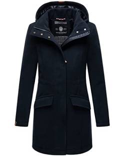 MARIKOO Damen Wintermantel mit Kapuze Trenchcoat Winterjacke B888 [B888-Navy-Gr.S] von MARIKOO