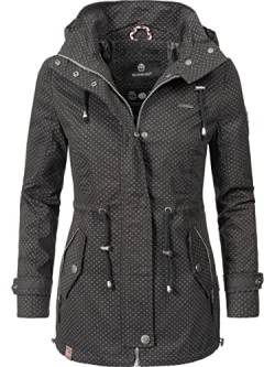 MARIKOO Damen leichte Übergangsjacke Baumwoll-Parka mit Kapuze Nyokoo Schwarz Dots Gr. M von MARIKOO