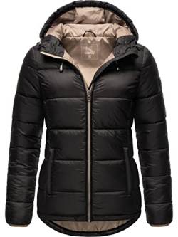 MARIKOO Damen leichte Winterjacke Steppjacke mit Kapuze Leandraa Black Gr. 38 von MARIKOO