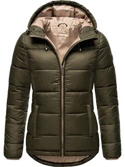 MARIKOO Damen leichte Winterjacke Steppjacke mit Kapuze Leandraa Olive Gr. 38 von MARIKOO