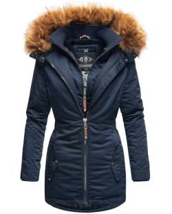 MARIKOO Designer Damen Winter Jacke Parka Mantel Teddyfell warm gefüttert B825 [B825-Sanak-Navy-Gr.L] von MARIKOO