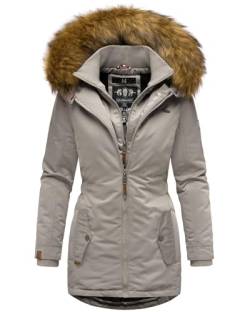 MARIKOO Designer Damen Winter Jacke Parka Mantel Teddyfell warm gefüttert B825 [B825-Sanak-Zink-Grau-Gr.M] von MARIKOO