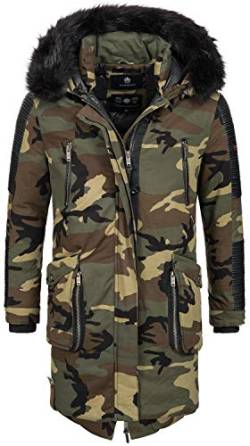 MARIKOO Herren Winter Jacke Winterjacke Parka warm lang Kunstfell Biker B644 [B644-Warrior-Camo-Gr.M] von MARIKOO