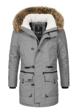 MARIKOO Herren Winterjacke Kapuze Kunstfell Winter Jacke Parka warm lang B629 [B629-Ansaya-Grau-Gr.S] von MARIKOO