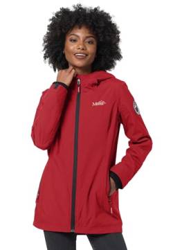 MARIKOO Übergangsjacke Damen (XS-XXL) - Atmungsaktiv, Innen Samtweicher Stoff, Kapuze, Winddicht - leichte Jacke lang - Stehkragen, 3 Taschen, verlängerter Zipper - Dark Red S von MARIKOO