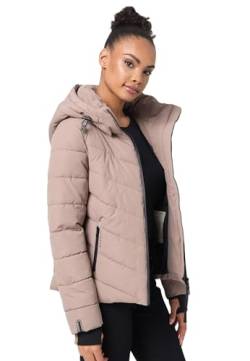 MARIKOO Winterjacke Damen (XS-XXL) - Wasserabweisend, Warm, Kapuze abnehmbar, Winddicht - Steppjacke, Frauen - Stehkragen, 4 Taschen, verlängerter Zipper - Taupe Grey XS von MARIKOO