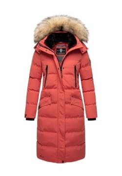 MARIKOO lange Damen Winterjacke warmer Parka gesteppt mit Kapuze B890 [B890-Schneestern-Rouge-Gr.S] von MARIKOO