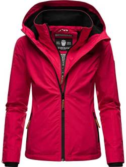 MARIKOO leicht gefütterte Damen Übergangsjacke kurz Outdoor-Jacke mit kuscheligem Fleece-Innenfutter und großer Kapuze Erdbeere Fuchsia Gr. S von MARIKOO