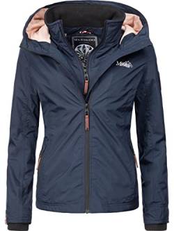 MARIKOO leicht gefütterte Damen Übergangsjacke kurz Outdoor-Jacke mit kuscheligem Fleece-Innenfutter und großer Kapuze Erdbeere Navy Gr. S von MARIKOO