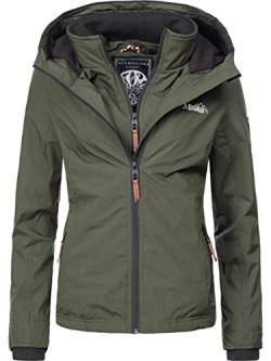 MARIKOO leicht gefütterte Damen Übergangsjacke kurz Outdoor-Jacke mit kuscheligem Fleece-Innenfutter und großer Kapuze Erdbeere Olive Gr. L von MARIKOO