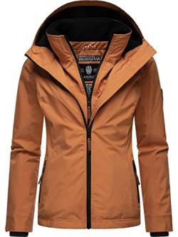 MARIKOO leicht gefütterte Damen Übergangsjacke kurz Outdoor-Jacke mit kuscheligem Fleece-Innenfutter und großer Kapuze Erdbeere Rusty Cinnamon Gr. S von MARIKOO