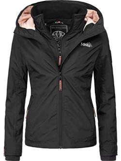 MARIKOO leicht gefütterte Damen Übergangsjacke kurz Outdoor-Jacke mit kuscheligem Fleece-Innenfutter und großer Kapuze Erdbeere Schwarz Gr. XS von MARIKOO