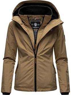 MARIKOO leicht gefütterte Damen Übergangsjacke kurz Outdoor-Jacke mit kuscheligem Fleece-Innenfutter und großer Kapuze Erdbeere Taupe Gr. S von MARIKOO