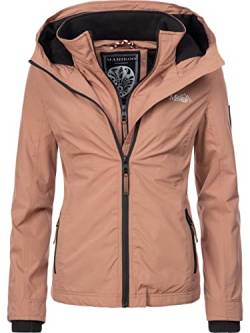 MARIKOO leicht gefütterte Damen Übergangsjacke kurz Outdoor-Jacke mit kuscheligem Fleece-Innenfutter und großer Kapuze Erdbeere Terracotta Gr. S von MARIKOO