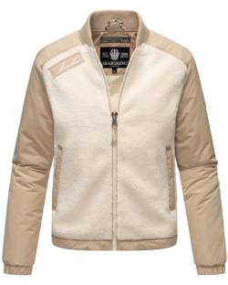 MARIKOO mitteldick gefütterte Damen Übergangsjacke College-Jacke kurz Hybrid-Jacke mit Teddy-Fleece Sayoo Offwhite - Beige Gr. S von MARIKOO