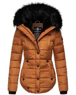 MARIKOO warme Damen Winter Jacke Winterjacke Steppjacke gefüttert Kunstfell B618 [B618-Lotus-Cinnamon-Gr.S] von MARIKOO