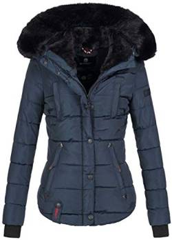 MARIKOO warme Damen Winter Jacke Winterjacke Steppjacke gefüttert Kunstfell B618 [B618-Lotus-Navy-Gr.L] von MARIKOO