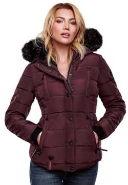 MARIKOO warme Damen Winter Jacke Winterjacke Steppjacke gefüttert Kunstfell B618 [B618-Lotus-Weinrot-Gr.S] von MARIKOO