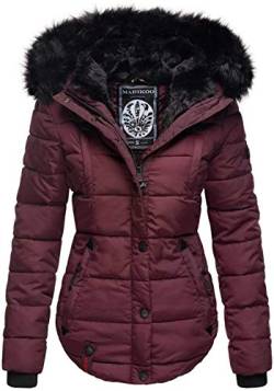 MARIKOO warme Damen Winter Jacke Winterjacke Steppjacke gefüttert Kunstfell B618 [B618-Lotus-Weinrot-Gr.XS] von MARIKOO