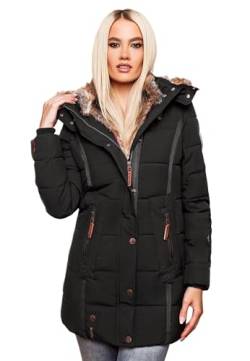 Marikoo warme Damen Winter Jacke Winterjacke Steppjacke gefüttert Kunstfell B658, Gr. S / Gr. 36, Schwarz von MARIKOO