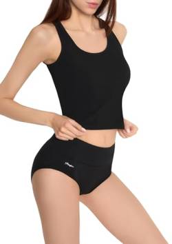 MARILYN Damen Tank Top Unterhemden Baumwolle Rundhals Oberteile ärmelloses Basic Schwarz, M von MARILYN