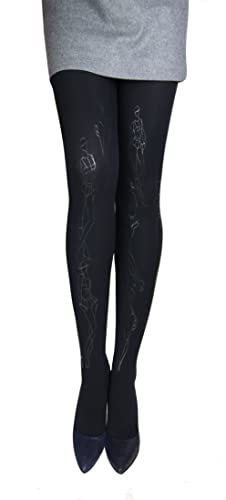 MARILYN Strumpfhose mit Designer Motiven und 7 cm Spitze, 60 Denier, Größe 36/38 (S/M), Farbe Schwarz (black) von MARILYN