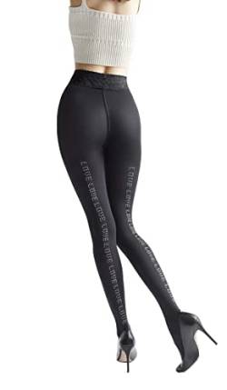 MARILYN Strumpfhose mit Strassstein Beschriftung Love als Naht, mit 7 cm Spitze, 60 Denier, Größe 40/42 (M/L), Farbe Schwarz (black) von MARILYN