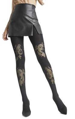 MARILYN ausser gewühnliche Strumpfhose Monroe Motiven, 60 Denier, Größe 36/38 (S/M), Farbe Schwarz (black & gold) von MARILYN