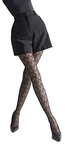 MARILYN elegante Jacquard Strumpfhose mit Zick-Zack-Muster, 20 Denier, Größe 40/42 (M/L), Farbe Schwarz (black) von MARILYN