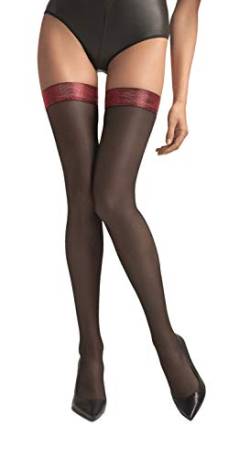 MARILYN elegante halterlose Strümpfe mit Lurex Band, 40 Denier, Größe 40/42 (M/L), Farbe Schwarz (black & red) von MARILYN