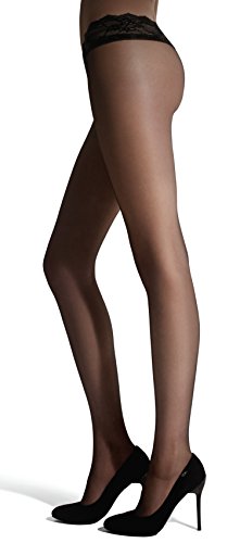 MARILYN erotische transparente Hüftstrumpfhose mit Spitze, 15 Denier, Größe 36 (S), Farbe Schwarz (je 2x black) von MARILYN