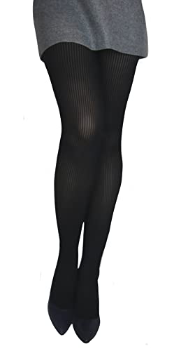 MARILYN gerippte blickdichte Strumpfhose, 60 Denier, Größe 42 (XL), Farbe Schwarz (black) von MARILYN