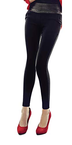 MARILYN hochgeschnittene mit Lederansatz, blickdichte Leggings Länge Long, 200 Denier, Größe 42/44 (L/XL), Farbe Schwarz (black) von MARILYN