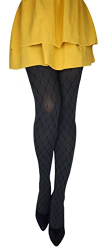 MARILYN modische gemusterte Strumpfhose mit Rautenmuster, 60 Denier, Größe 40/42 (M/L), Farbe Grau (melange & black) von MARILYN