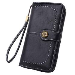 MARKELL Haut Leder Damen Long Wallet Hollow Out Schnalle Brieftaschen Kreditkarte Clutch GeldböRse Card Bag Luxus Clutch GeldböRsen Schwarz von MARKELL