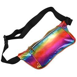 MARKELL Mode Frauen Doppel Reißverschluss HologrammBauchtasche Glänzende Neon Hüfte Pack Punk Reflektierende Bauchtasche Geldbörse Regenbogen von MARKELL