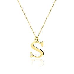 Halskette aus 14K Gelbgold (585) mit Buchstaben A-Z und 0,005ct Diamant. Geschenkidee für eine Frau, Mädchen, Freundin, Mutter, Schwester | Schmuck für Frauen (S) von MARKO