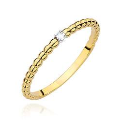 MARKO Damen-Goldring mit 0,02Ct Diamant, 14 Karat Gold (585) | Goldring inklusive Box | Goldring für Frauen (Gelbgold, 62 (19.8)) von MARKO