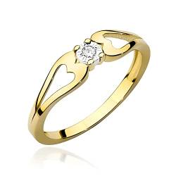 MARKO Damen-Goldring mit 0,03Ct Diamant, 14 Karat Gold (585) | Goldring inklusive Box | Goldring für Frauen (Gelbgold, 53 (16.8)) von MARKO