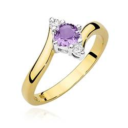 MARKO Damen-Goldring mit Amethyst 0,50Ct zusammen mit Diamanten verziert, 14 Karat Gold (585) | Goldring inklusive Box | Goldring für Frau (Amethyst, 59 (18.8)) von MARKO