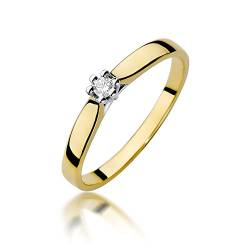 MARKO Damen Klassisch Ring Verlobungsring aus Gold mit 0,04 Karat Diamant - 14 Karat Gold (585) - Goldring für Frauen (Gelbgold, 63 (20.2)) von MARKO