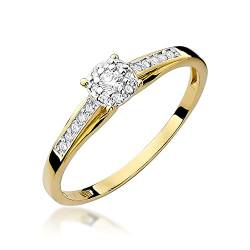 MARKO Damen Verlobungsring aus Gold mit 0,13 Karat Diamanten, 14 Karat Gold (585) | Goldring mit Box | Goldring für Frauen (Gelbgold, 54 (17.2)) von MARKO