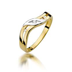 MARKO Damen goldring aus Gelbgold für Damen mit 0,02 Karat Diamanten gewellter Goldring Ring 14 Karat Gold (585) Goldring mit Box Goldring für Fraue (Gelbgold, 60 (19.2)) von MARKO