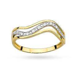 MARKO Damen goldring aus Gelbgold für Damen mit 0,06 Karat gewellter Ring Diamanten Ring 14 Karat Gold (585) Goldring mit Box Goldring für Fraue (Gelbgold, 62 (19.8)) von MARKO