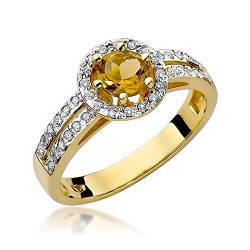 MARKO Damen goldring aus Gelbgold für Damen mit 0,50 Karat Citrin und 0,20 Karat Diamanten Ring 14 Karat Gold (585) Goldring mit Box | Goldring für Fraue (Citrin, 49 (15.5)) von MARKO