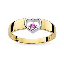 MARKO Gold Verlobungsring Herz mit rosa Saphir, 14 Karat Gold (585) | Goldring inklusive Box | Goldring für Frauen (Gelbgold, 61 (19.5)) von MARKO