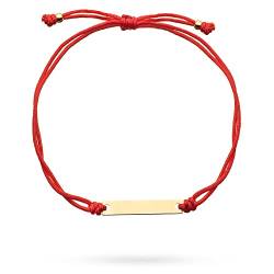MARKO Goldarmband an roter Kordel mit Platte für Gravur Gelbgold 14k (585) Armbänder für Damen Armkette Schmuck für Frauen 14-24 cm von MARKO