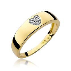 MARKO Herzförmiger Damenring aus Gold mit 0,03 Karat Diamanten, 14 Karat Gold (585) | Goldring mit Box | Goldring für Damen (Gelbgold, 53 (16.8)) von MARKO